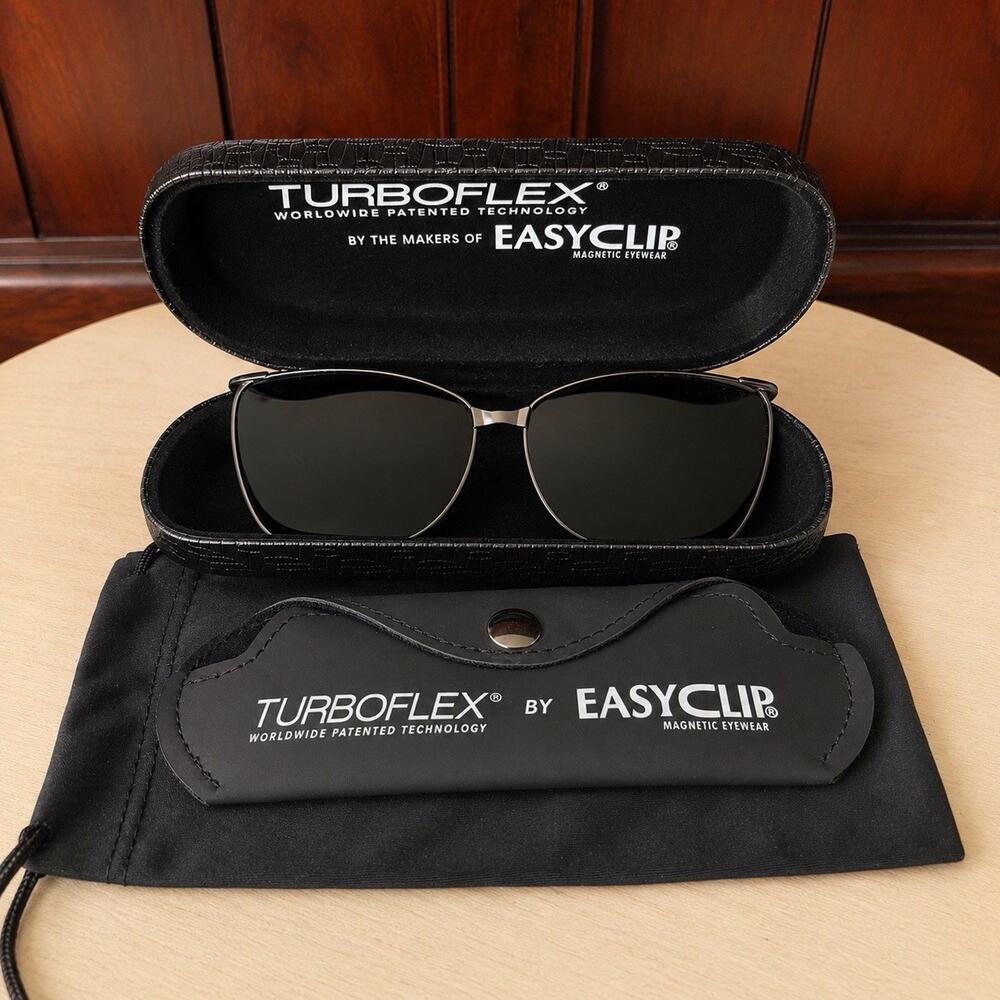 Turboflex Easy Clip Magnetic Polarized Sunglasses Clip On With Hard & Soft Cases